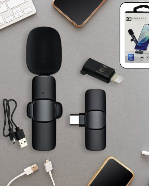 Intelligent Noise Cancelling Live Streaming Clip on Microphone for Type-C & for iPhone with Charging Mini Wireless Lapel Collar Microphone